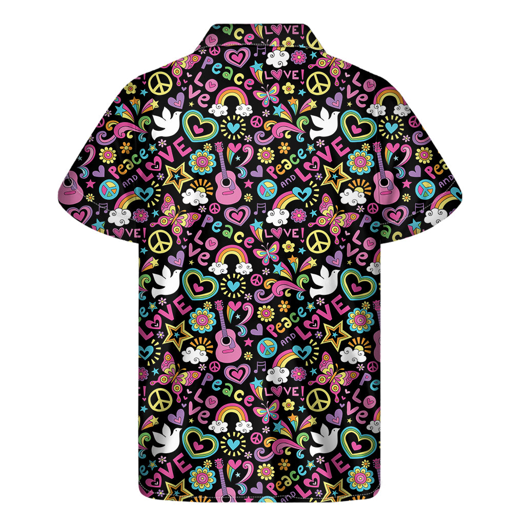 Hippie Peace Sign And Love Pattern Print Men's Short Sleeve Shirt