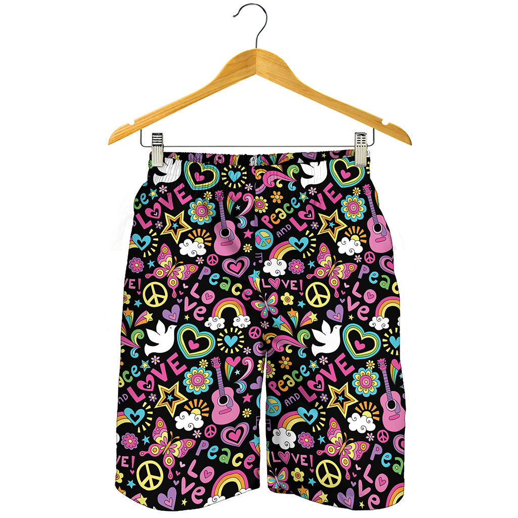 Hippie Peace Sign And Love Pattern Print Men's Shorts