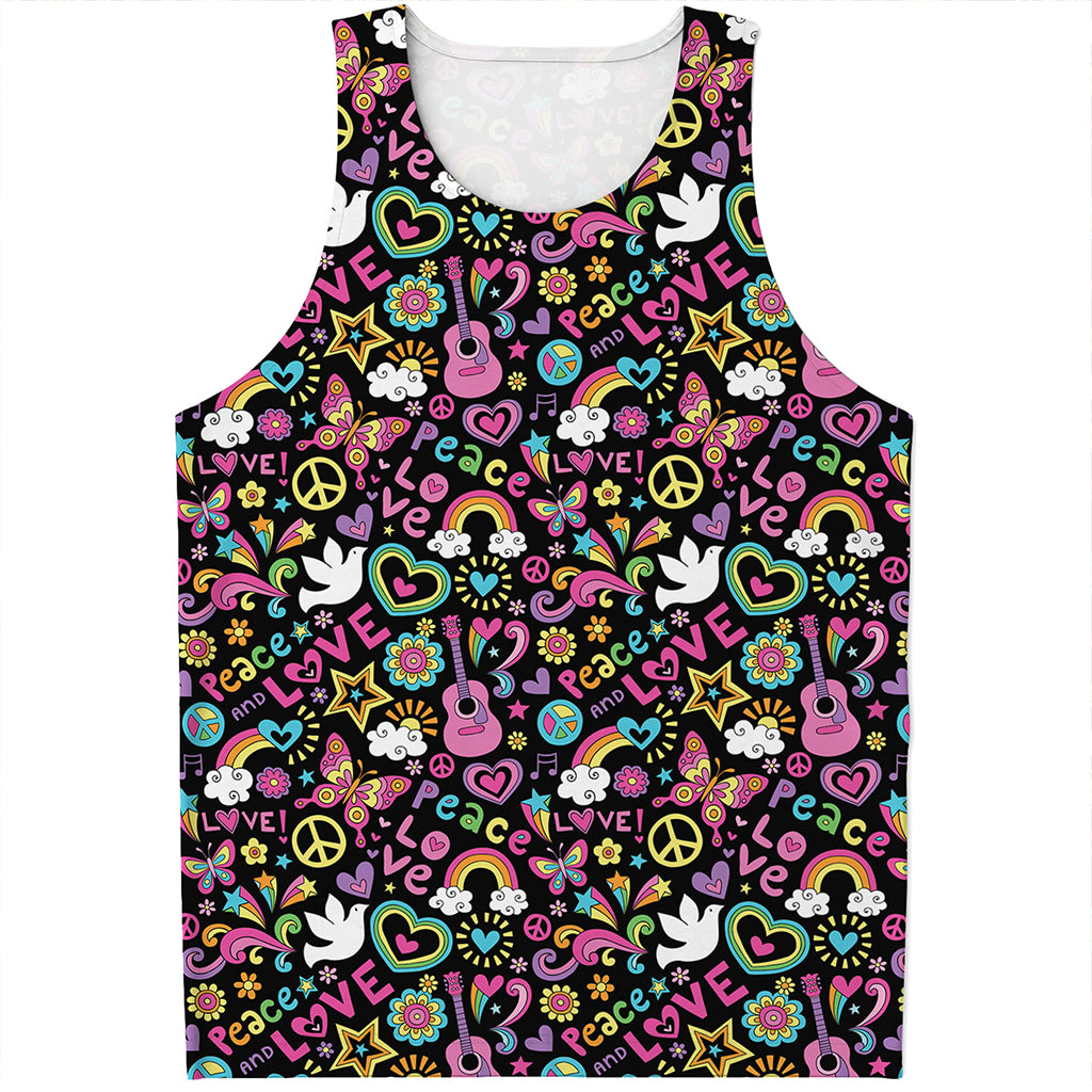 Hippie Peace Sign And Love Pattern Print Men's Tank Top