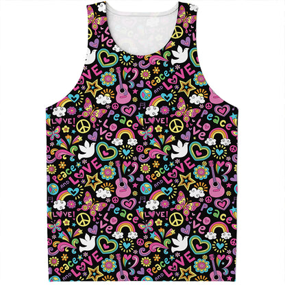 Hippie Peace Sign And Love Pattern Print Men's Tank Top