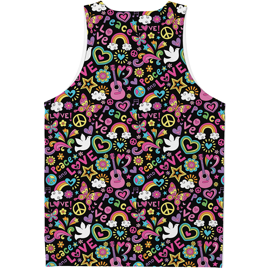 Hippie Peace Sign And Love Pattern Print Men's Tank Top