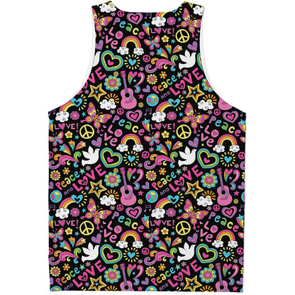 Hippie Peace Sign And Love Pattern Print Men's Tank Top