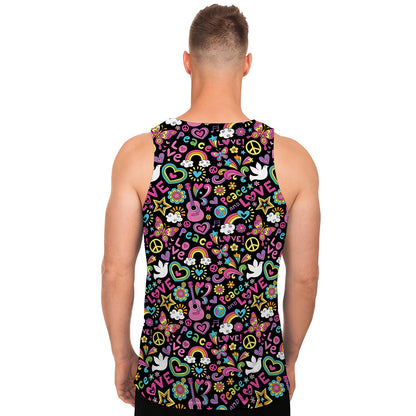 Hippie Peace Sign And Love Pattern Print Men's Tank Top