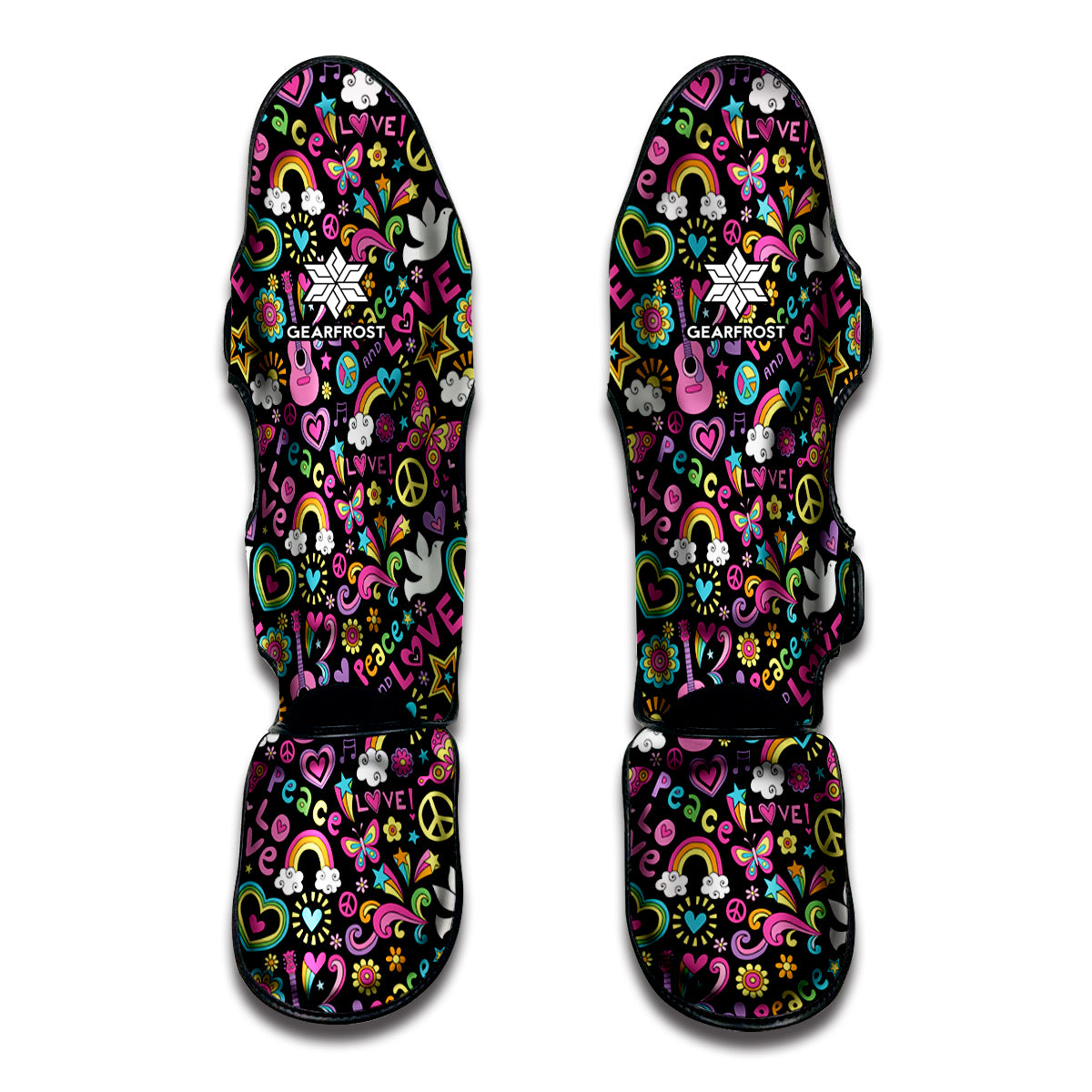 Hippie Peace Sign And Love Pattern Print Muay Thai Shin Guard