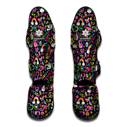 Hippie Peace Sign And Love Pattern Print Muay Thai Shin Guard