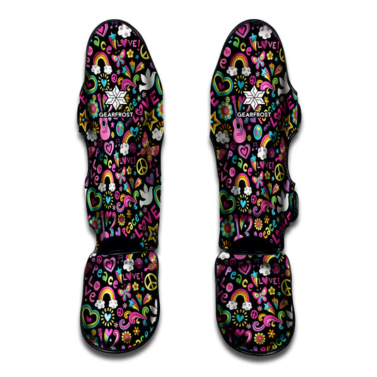 Hippie Peace Sign And Love Pattern Print Muay Thai Shin Guard