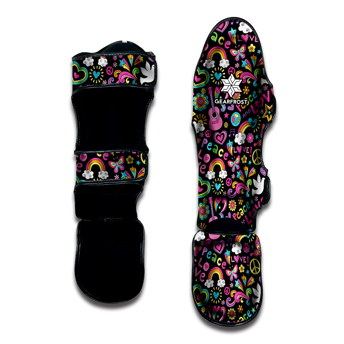 Hippie Peace Sign And Love Pattern Print Muay Thai Shin Guard