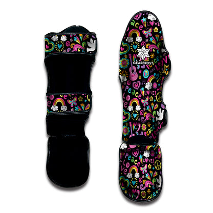 Hippie Peace Sign And Love Pattern Print Muay Thai Shin Guard