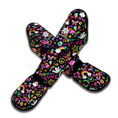 Hippie Peace Sign And Love Pattern Print Muay Thai Shin Guard