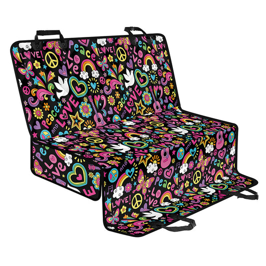 Hippie Peace Sign And Love Pattern Print Pet Car Back Seat Cover