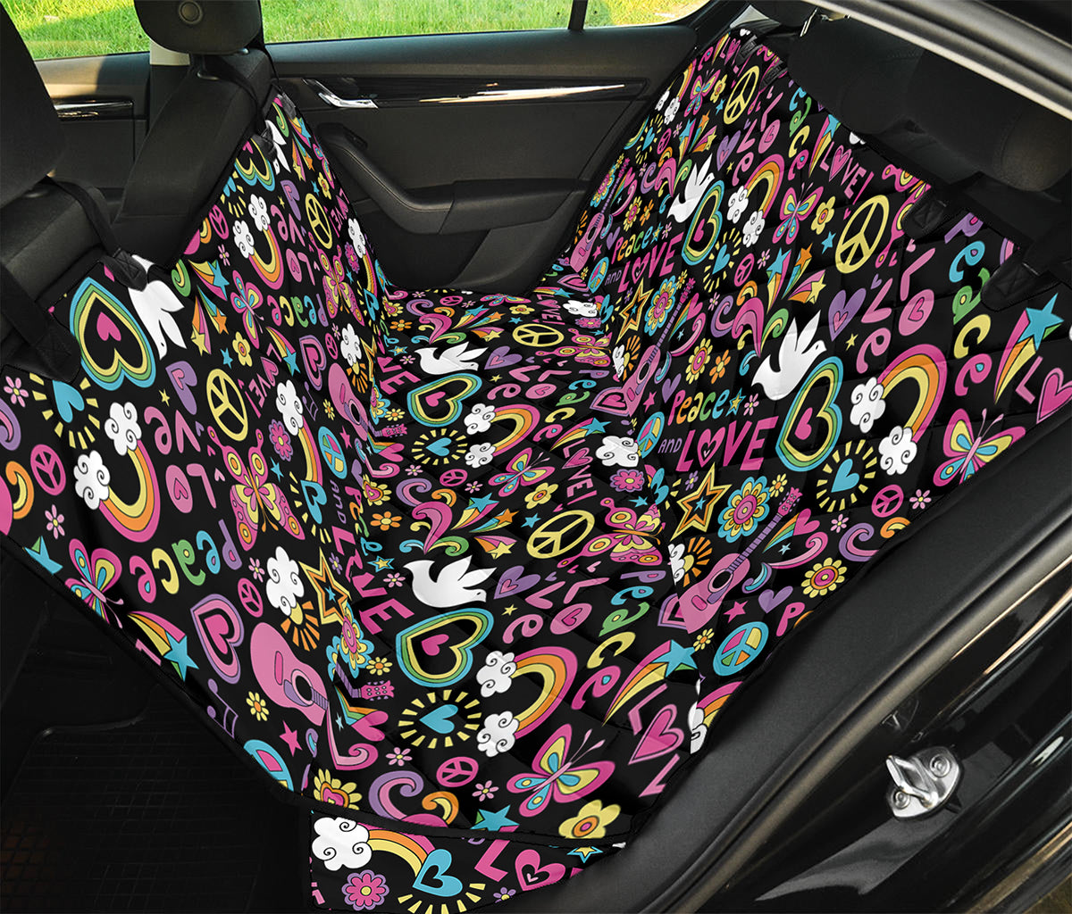 Hippie Peace Sign And Love Pattern Print Pet Car Back Seat Cover