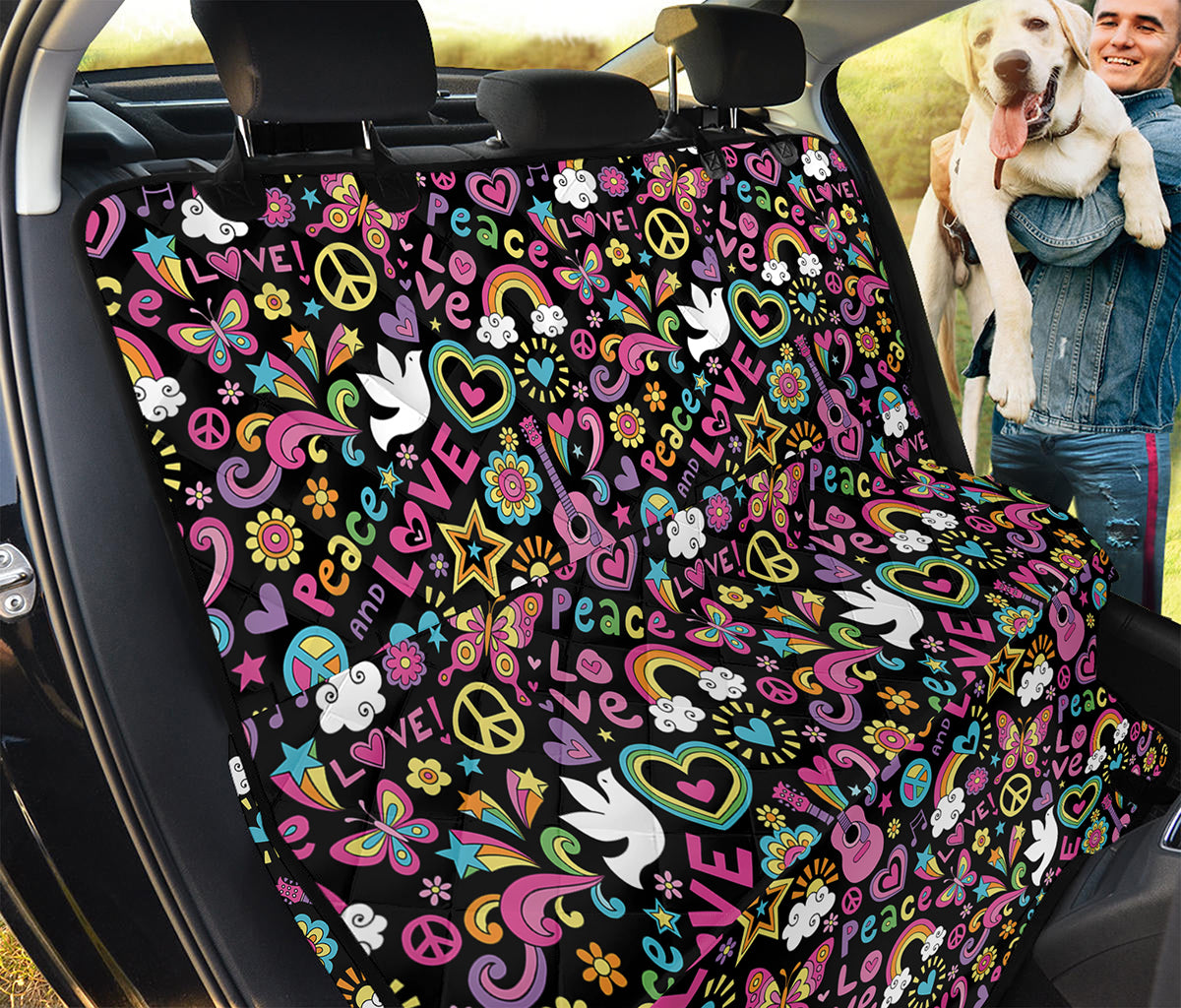 Hippie Peace Sign And Love Pattern Print Pet Car Back Seat Cover