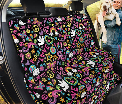 Hippie Peace Sign And Love Pattern Print Pet Car Back Seat Cover