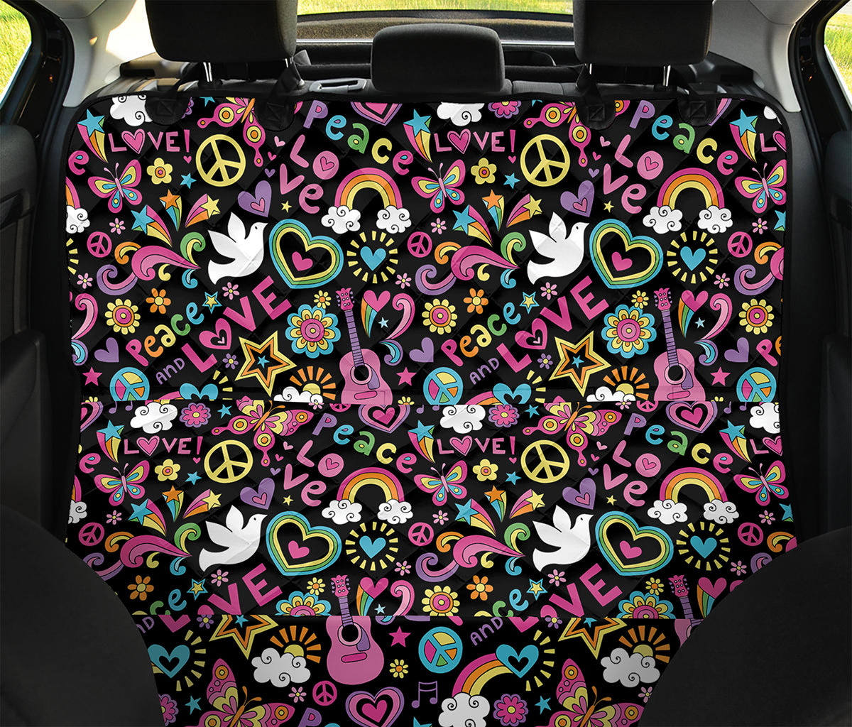 Hippie Peace Sign And Love Pattern Print Pet Car Back Seat Cover
