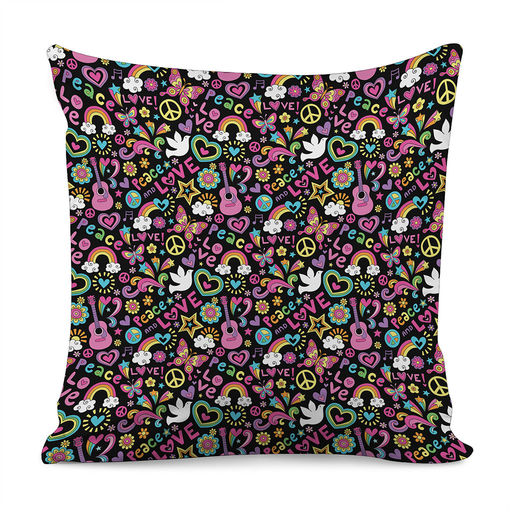 Hippie Peace Sign And Love Pattern Print Pillow Cover