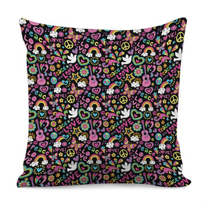 Hippie Peace Sign And Love Pattern Print Pillow Cover