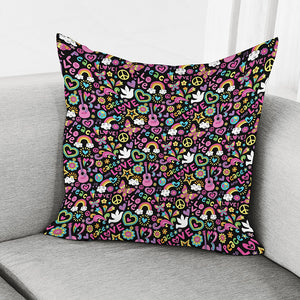 Hippie Peace Sign And Love Pattern Print Pillow Cover