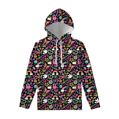 Hippie Peace Sign And Love Pattern Print Pullover Hoodie