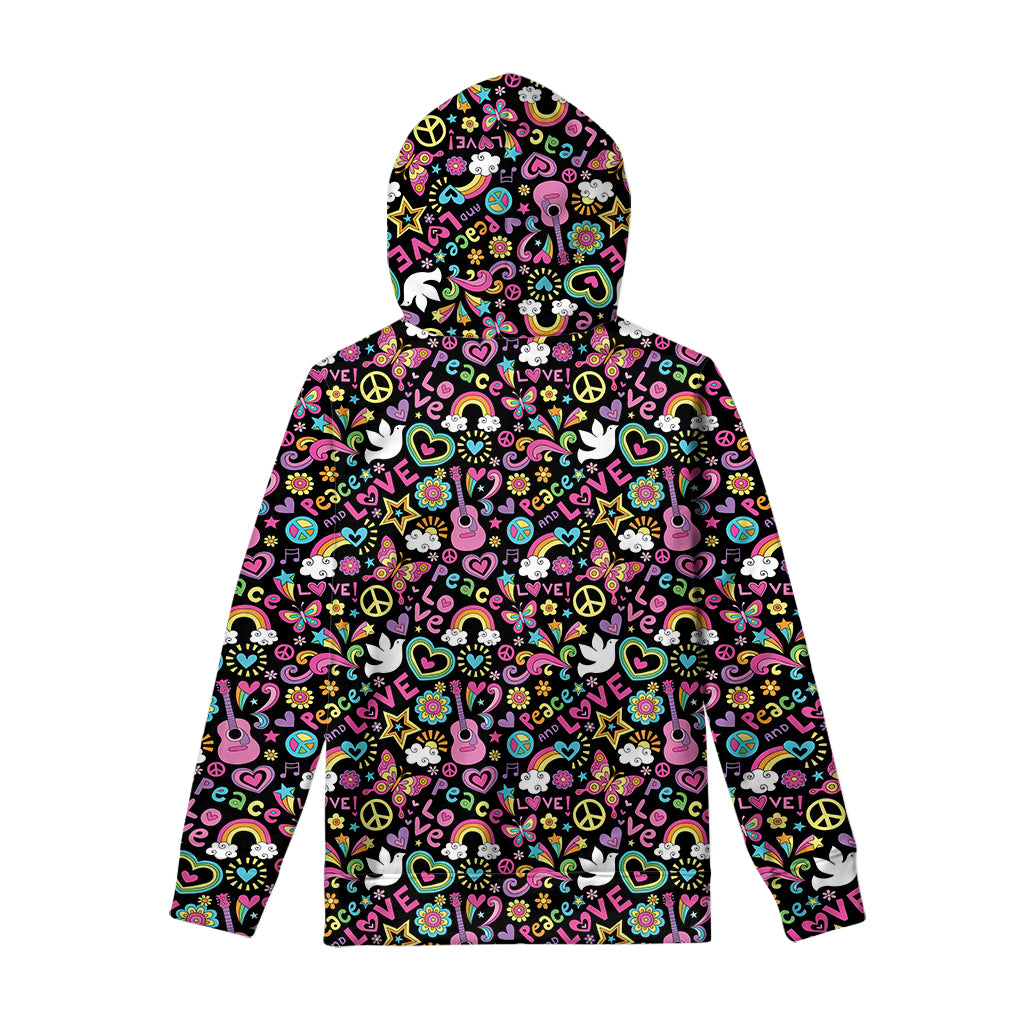 Hippie Peace Sign And Love Pattern Print Pullover Hoodie