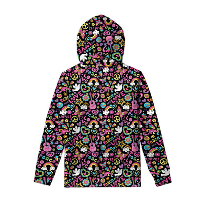 Hippie Peace Sign And Love Pattern Print Pullover Hoodie
