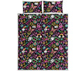 Hippie Peace Sign And Love Pattern Print Quilt Bed Set