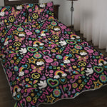 Hippie Peace Sign And Love Pattern Print Quilt Bed Set