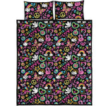 Hippie Peace Sign And Love Pattern Print Quilt Bed Set