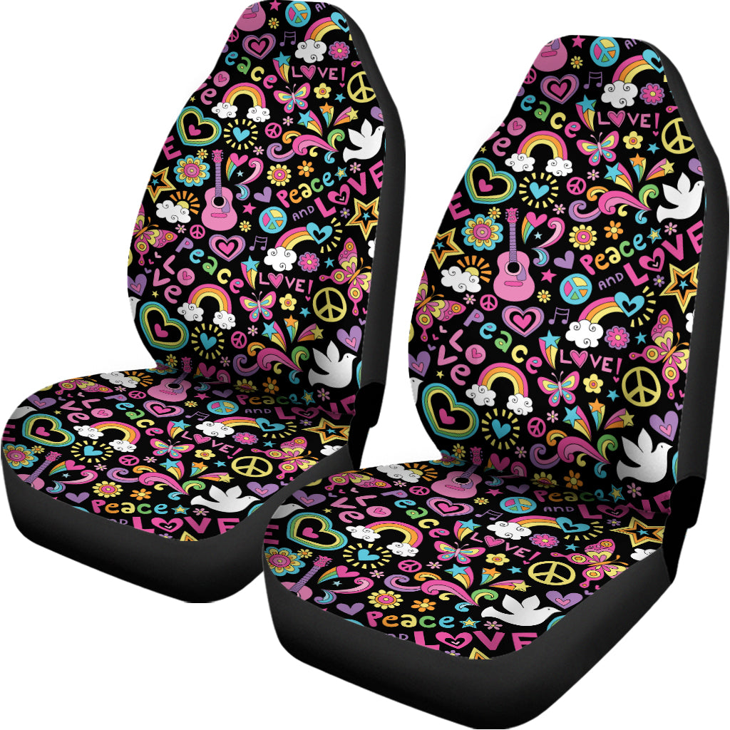 Hippie Peace Sign And Love Pattern Print Universal Fit Car Seat Covers