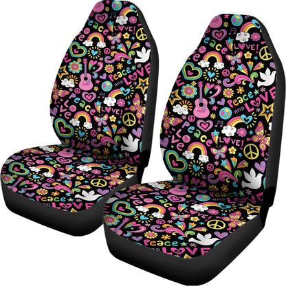 Hippie Peace Sign And Love Pattern Print Universal Fit Car Seat Covers