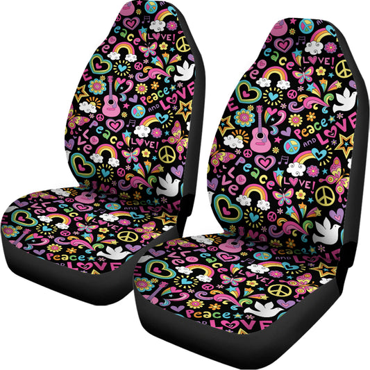 Hippie Peace Sign And Love Pattern Print Universal Fit Car Seat Covers