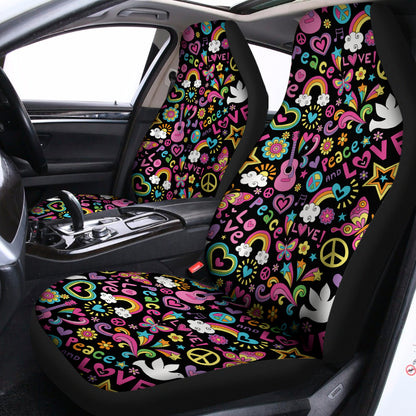 Hippie Peace Sign And Love Pattern Print Universal Fit Car Seat Covers