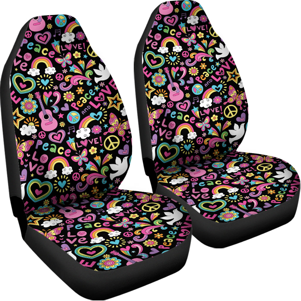 Hippie Peace Sign And Love Pattern Print Universal Fit Car Seat Covers