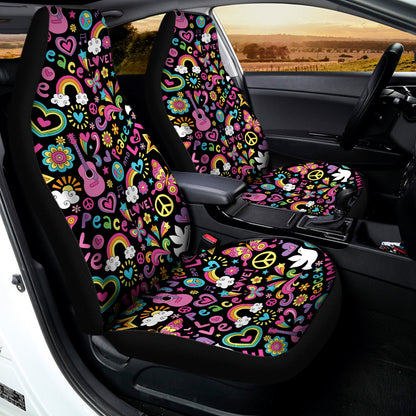 Hippie Peace Sign And Love Pattern Print Universal Fit Car Seat Covers