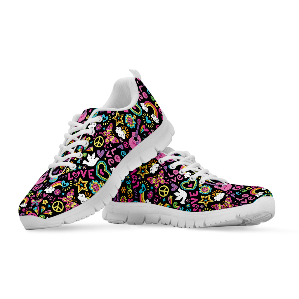 Hippie Peace Sign And Love Pattern Print White Sneakers