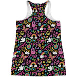 Hippie Peace Sign And Love Pattern Print Women's Racerback Tank Top