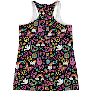 Hippie Peace Sign And Love Pattern Print Women's Racerback Tank Top