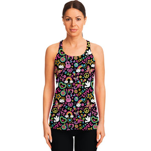 Hippie Peace Sign And Love Pattern Print Women's Racerback Tank Top