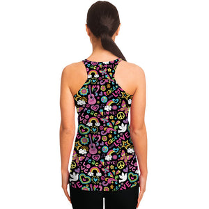 Hippie Peace Sign And Love Pattern Print Women's Racerback Tank Top