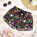 Hippie Peace Sign And Love Pattern Print Women's Shorts