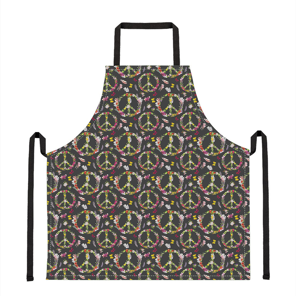 Hippie Peace Sign Flower Pattern Print Apron