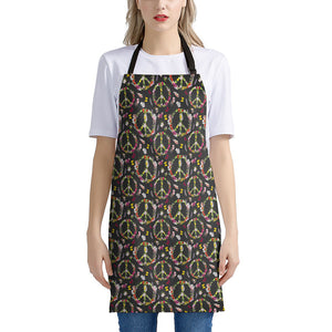 Hippie Peace Sign Flower Pattern Print Apron