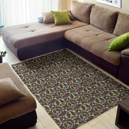 Hippie Peace Sign Flower Pattern Print Area Rug