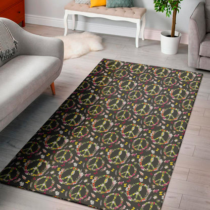 Hippie Peace Sign Flower Pattern Print Area Rug