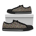 Hippie Peace Sign Flower Pattern Print Black Low Top Sneakers