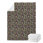 Hippie Peace Sign Flower Pattern Print Blanket