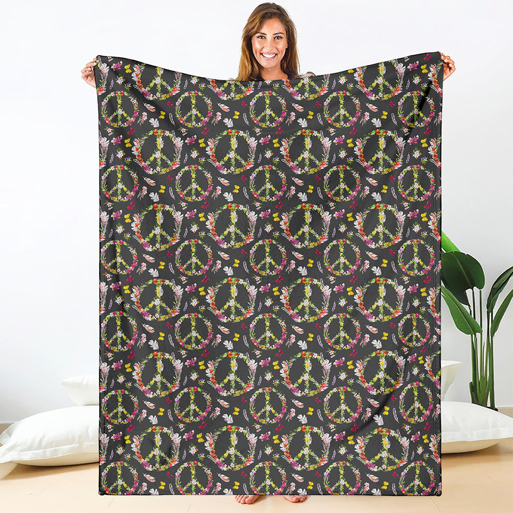Hippie Peace Sign Flower Pattern Print Blanket