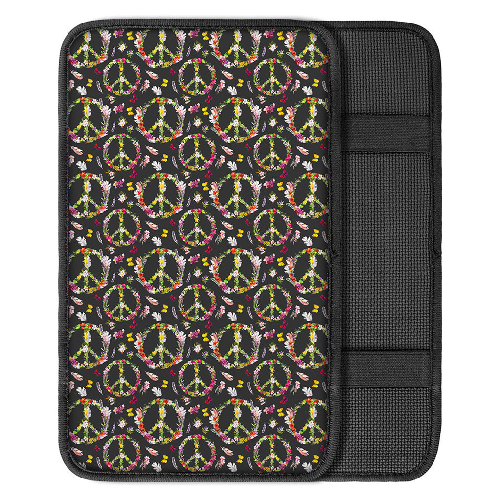Hippie Peace Sign Flower Pattern Print Car Center Console Cover
