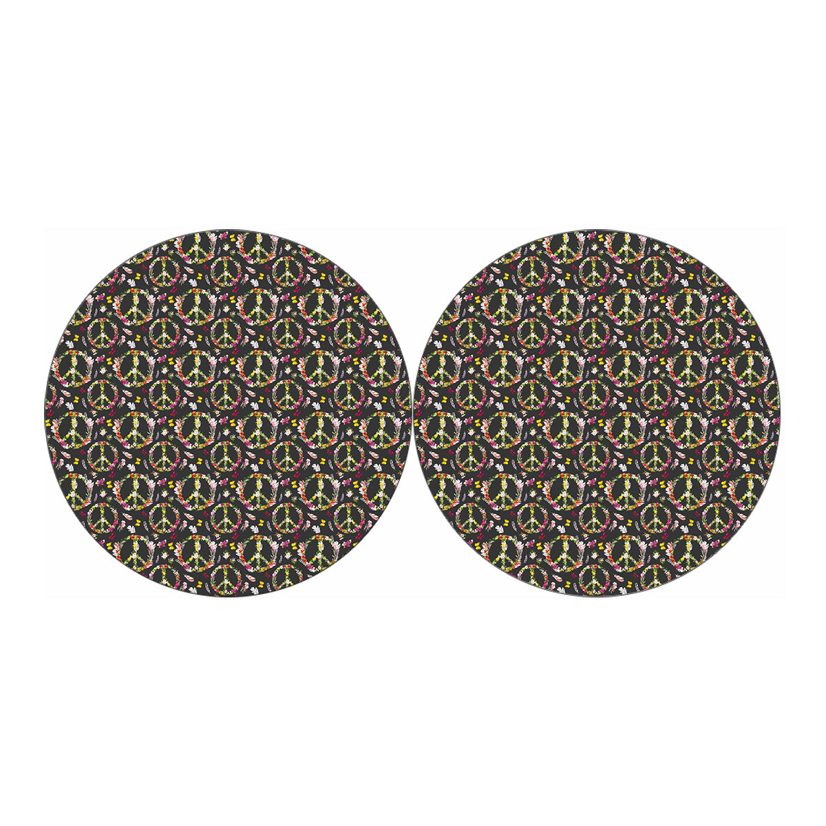 Hippie Peace Sign Flower Pattern Print Car Coasters