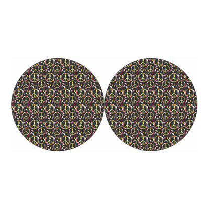 Hippie Peace Sign Flower Pattern Print Car Coasters