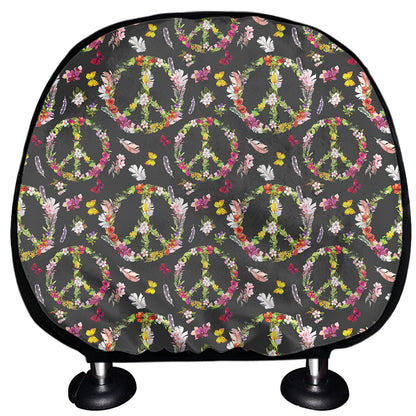 Hippie Peace Sign Flower Pattern Print Car Headrest Covers